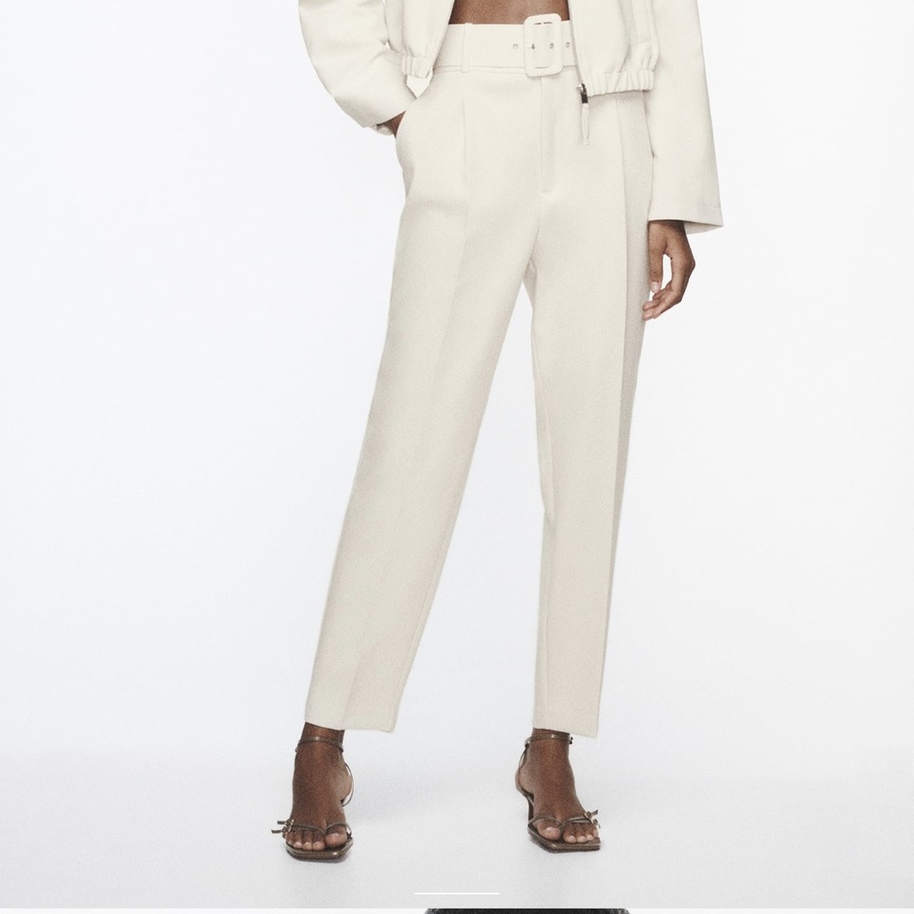 ZARA | High-waisted trousers with fabric-covered belt